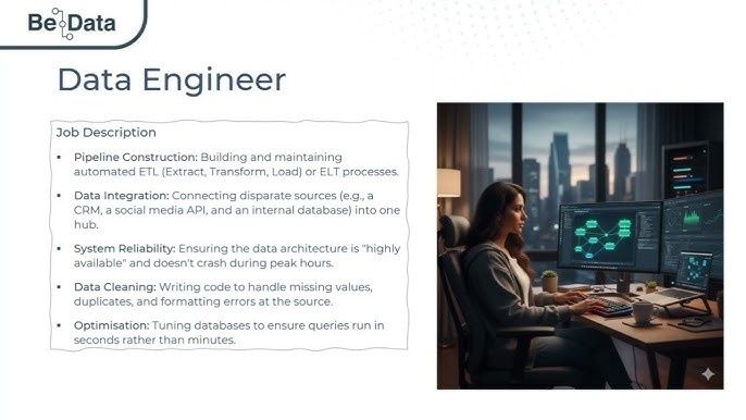 Data engineer reviewing architecture dashboards at a workstation